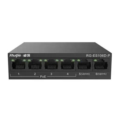 SWITCH 6 PORT RUIJIE REYEE RG-ES106D-P 10/100 FAST ETH 2 UPLINK 4 PORT POE 58W