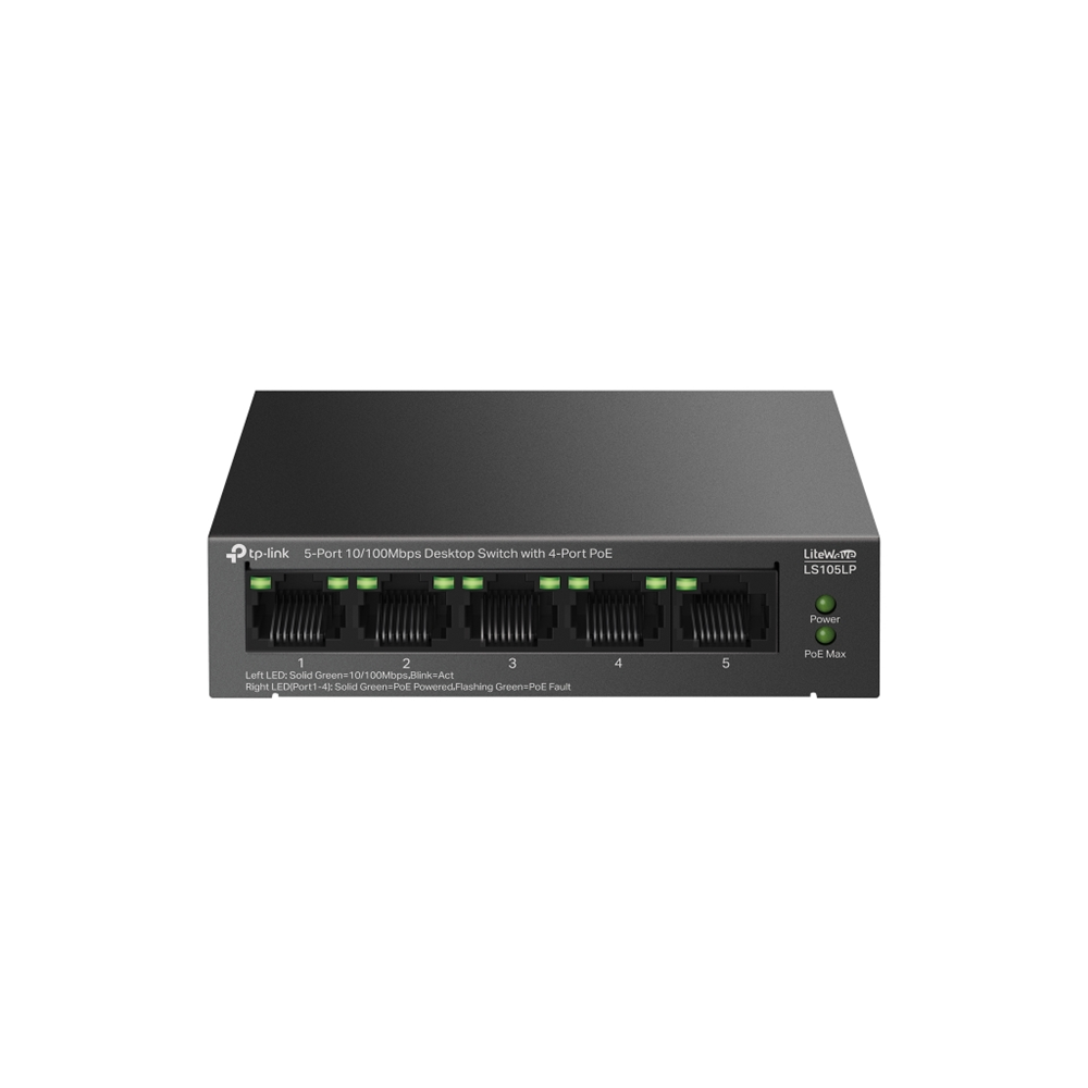 TP-LINK LS105LP, Green Tech, 5 Port, MegaBit, 4 Port PoE 41W, Metal Kasa, Yönetilemez, Masaüstü Switch