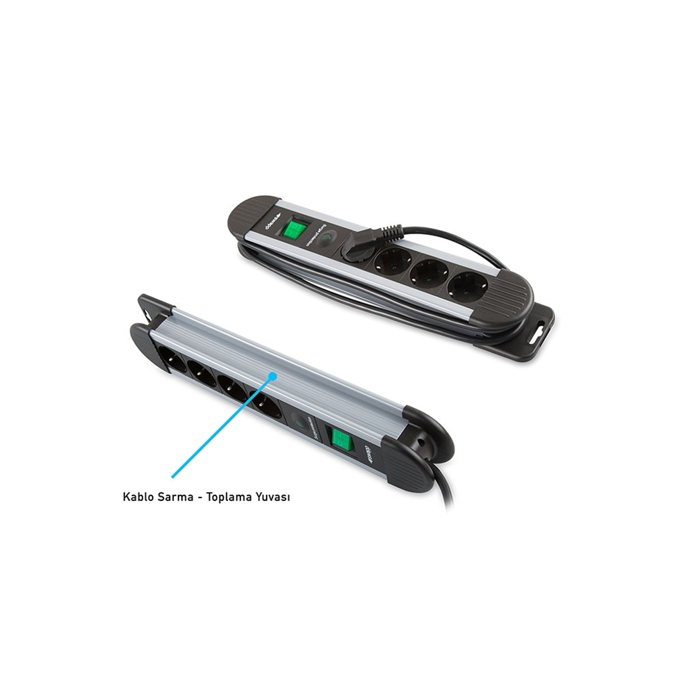 S-LINK Swapp SPGKS03, 3 Soket, Akım Korumalı Priz, 1.5Mt Kablo, 900 Joule (Gri) %100 Bakır