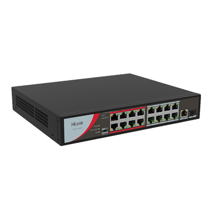 HILOOK NS-0318P-130(B), 16 Port, Megabit, PoE 130W, 1 Port GigaBit Lan, 1 Port GigaBit SFP, Long Range 250Metre, Yönetilemez, Masaüstü Switch