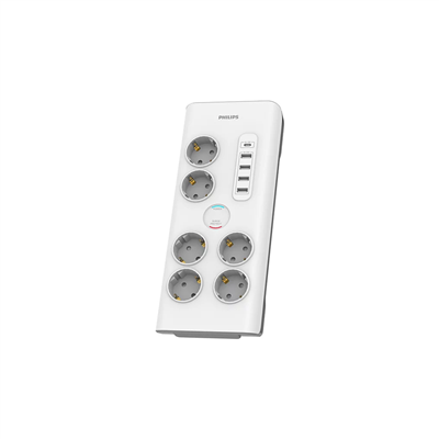 PHILIPS SPN7060WA/62, 6 Soket, Akım Korumalı Priz, 900 Joules, 2Mt Kablo, 1xUsb-C 15W Şarj, 4xUsb-A 20W, (Beyaz)