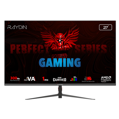 RAYDIN MM27RFA-300HZ, 27", 1ms, 300Hz, Full HD, 300 nits, 2xHDMI, DP, VA LED, R1500 Curved, Frameless, FreeSync Gaming Monitör