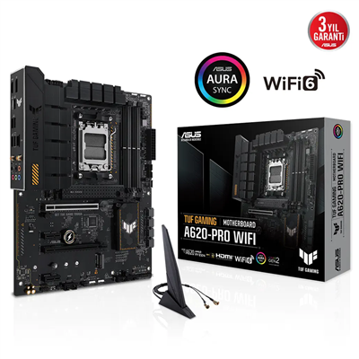 ASUS TUF GAMING A620-PRO WIFI, 4xDDR5, 2x M.2, HDMI, DP, Type-C, AM5 Soket GAMING Anakart