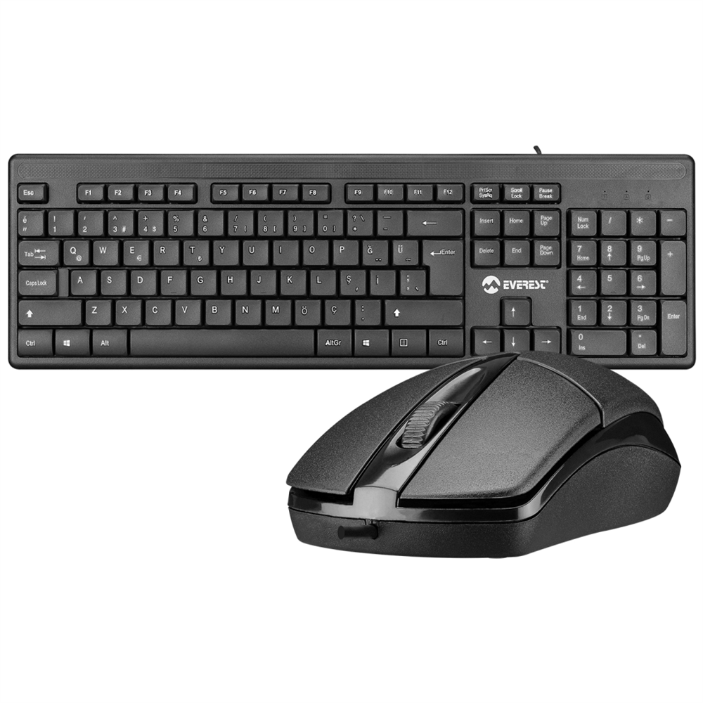 EVEREST KM-515, Siyah, Türkçe Q, USB Kablolu, Klavye Mouse Set