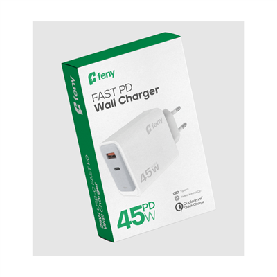 FENY FN-C45, 45W, USB+Type-C, Akıllı Isı Kontrol Chip, Qualcomm Quick Charge 3.0, ŞARJ Adaptörü