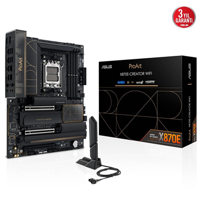 ASUS PROART X870E-CREATOR WIFI, 4xDDR5, 4xM.2, HDMI, DP, Type-C, PCIe 5.0, Wi-Fi 7, Bluetooth v5.4, AM5 Soket GAMING Anakart