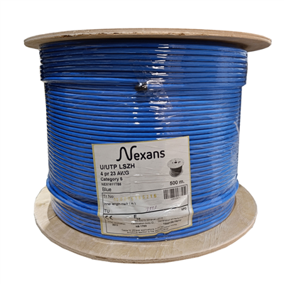 NEXANS NEX1611TB5, MAVİ, CAT6, 500M, 23AWG (0,58mm), UTP, %100 Bakır, LSZH Halogen Free, Makara, Kablo